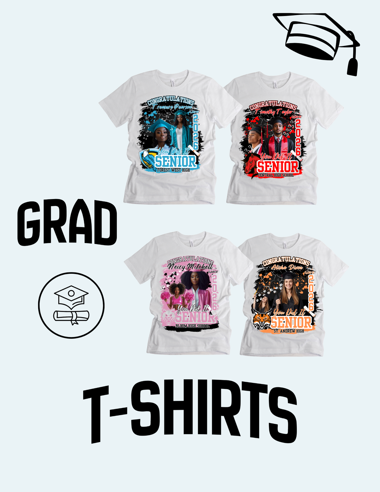 4-Piece Editable Grad T-Shirt Design Bundle