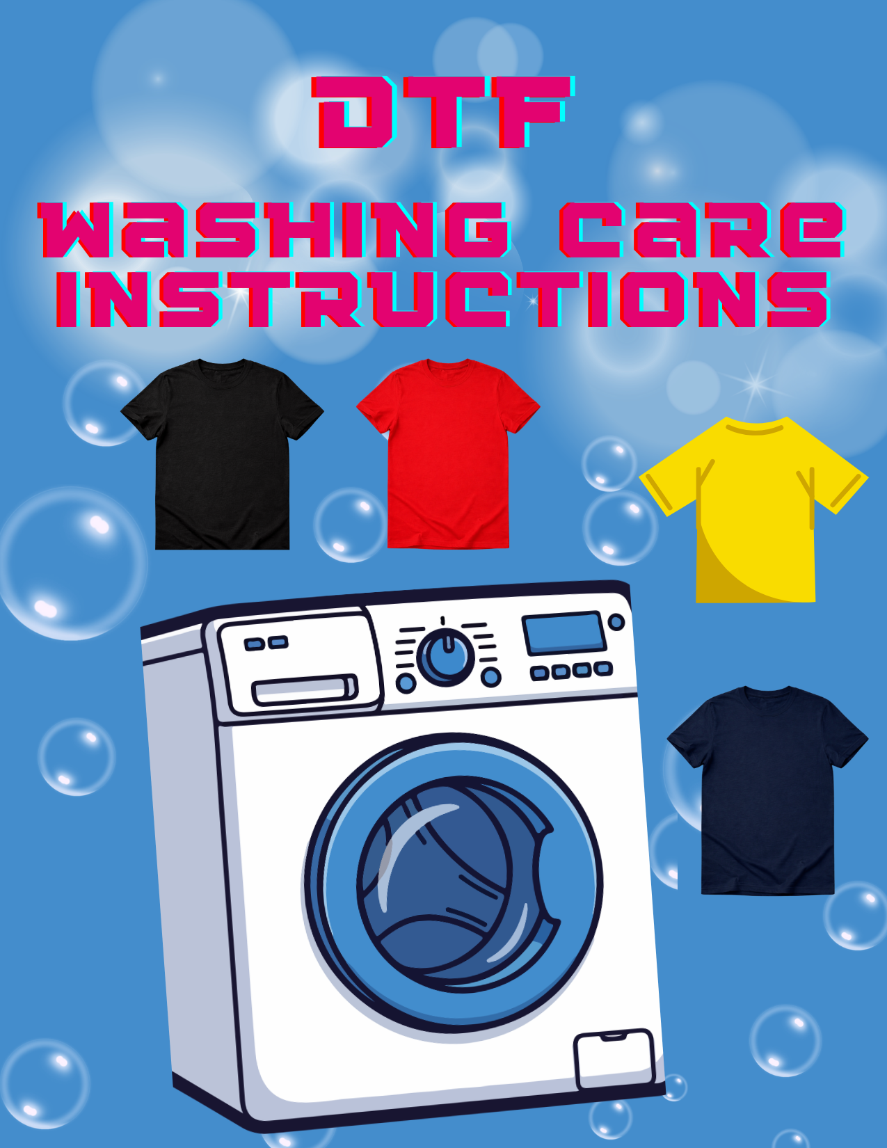 DTF WASHING CARE INSTRUCTION- Editable Template